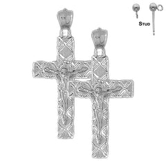 Sterling Silver 45mm Latin Crucifix Earrings (White or Yellow Gold Plated)