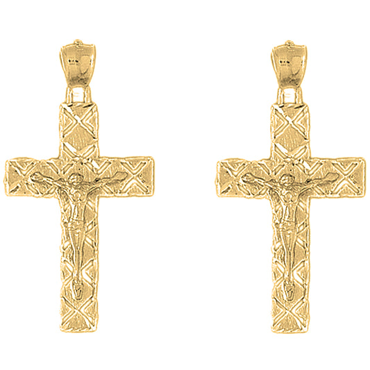 Yellow Gold-plated Silver 45mm Latin Crucifix Earrings