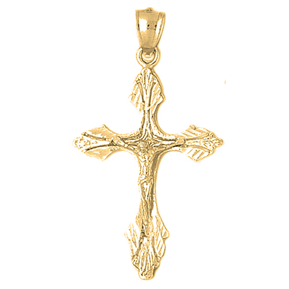 10K, 14K or 18K Gold Budded Crucifix Pendant