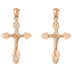 14K or 18K Gold 47mm Budded Crucifix Earrings