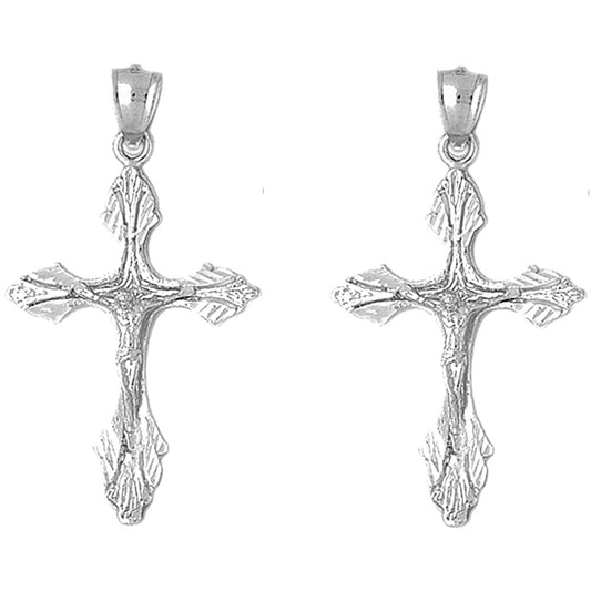 Sterling Silver 47mm Budded Crucifix Earrings