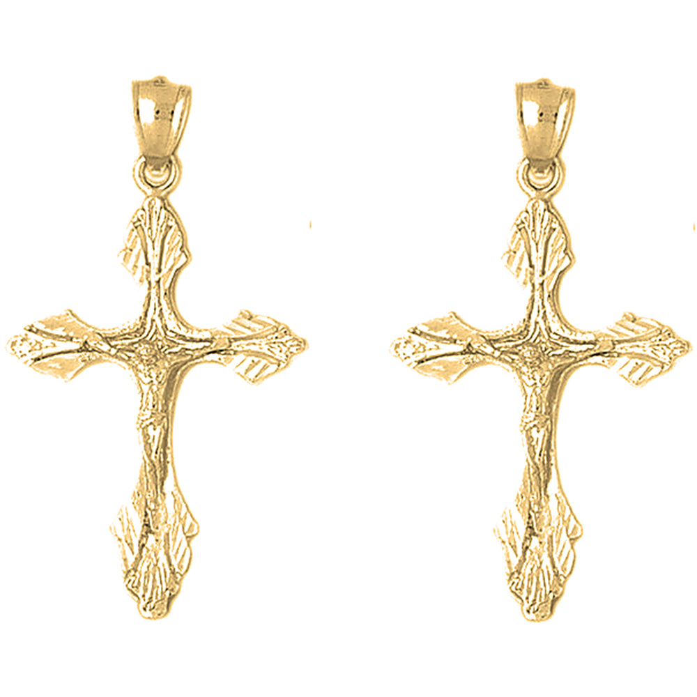 14K or 18K Gold 47mm Budded Crucifix Earrings