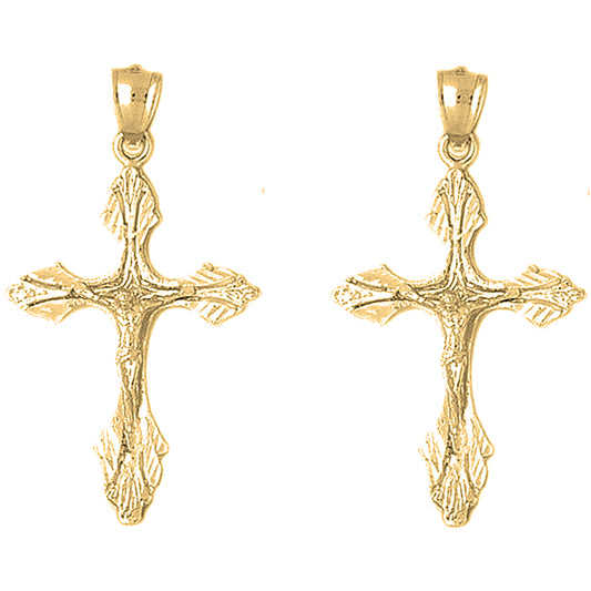 Yellow Gold-plated Silver 47mm Budded Crucifix Earrings
