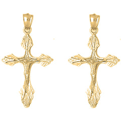 Yellow Gold-plated Silver 47mm Budded Crucifix Earrings