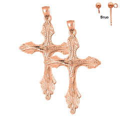 14K or 18K Gold Budded Crucifix Earrings