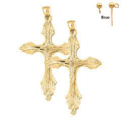 Sterling Silver 59mm Budded Crucifix Earrings (White or Yellow Gold Plated)