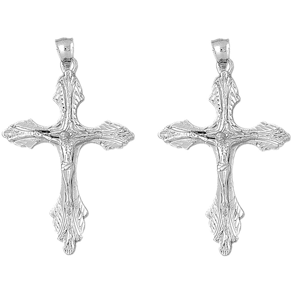 14K or 18K Gold 59mm Budded Crucifix Earrings