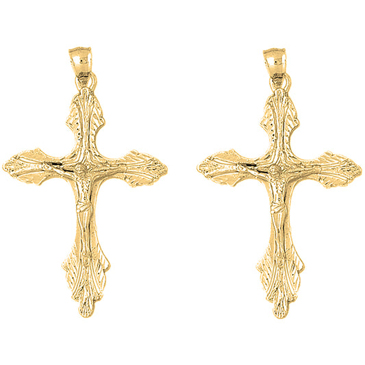 Yellow Gold-plated Silver 59mm Budded Crucifix Earrings
