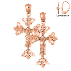 14K or 18K Gold Budded Crucifix Earrings