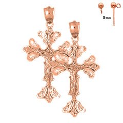 14K or 18K Gold Budded Crucifix Earrings