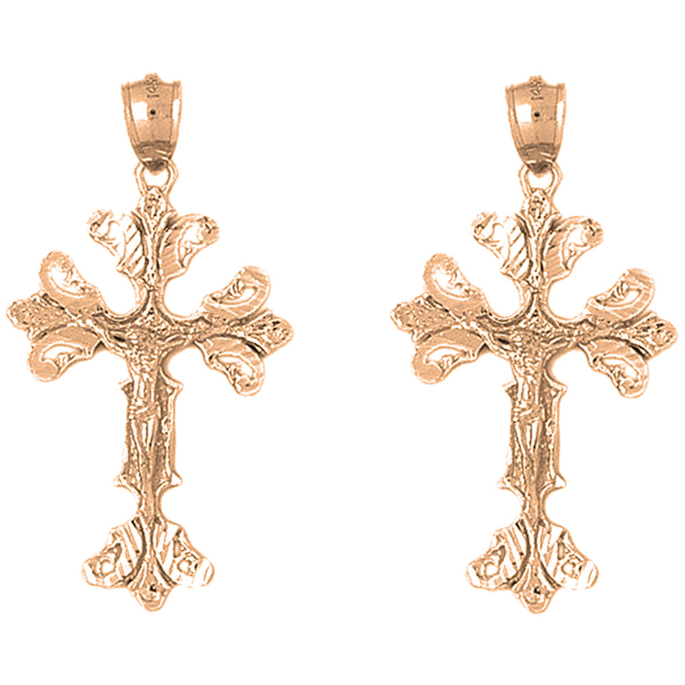 14K or 18K Gold 45mm Budded Crucifix Earrings