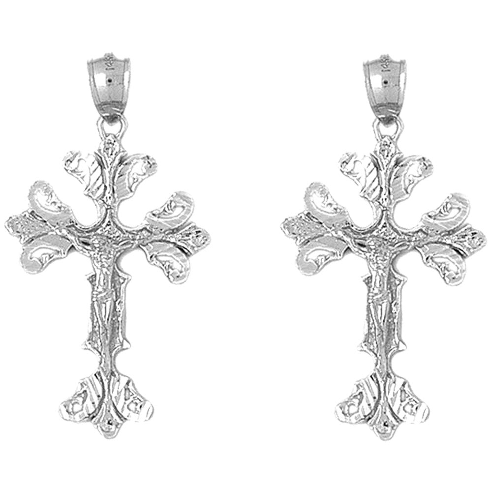 14K or 18K Gold 45mm Budded Crucifix Earrings