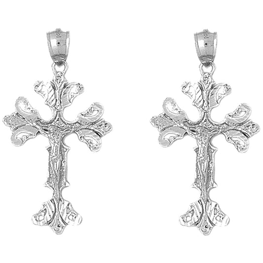 14K or 18K Gold 45mm Budded Crucifix Earrings