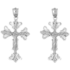 Sterling Silver 45mm Budded Crucifix Earrings