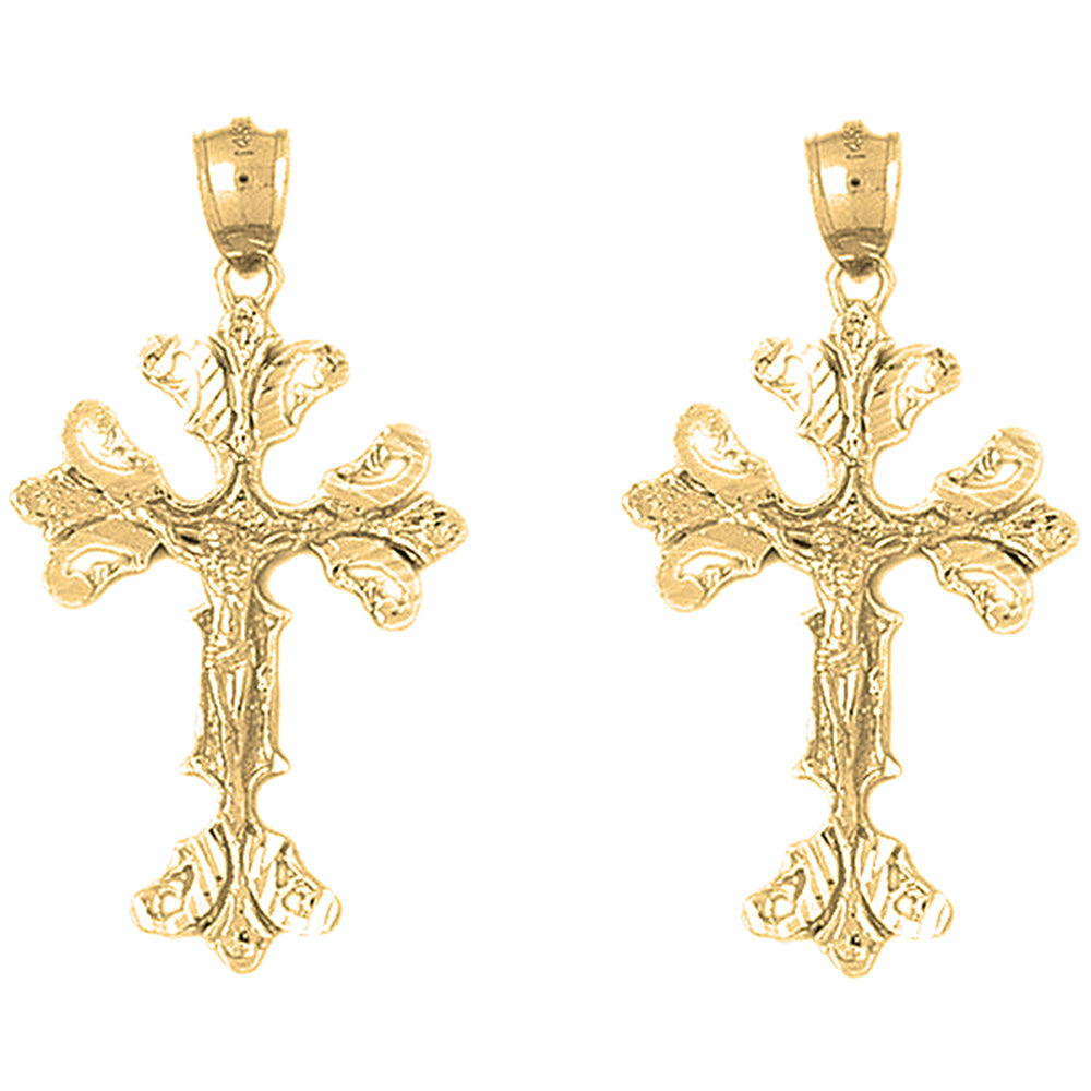 14K or 18K Gold 45mm Budded Crucifix Earrings