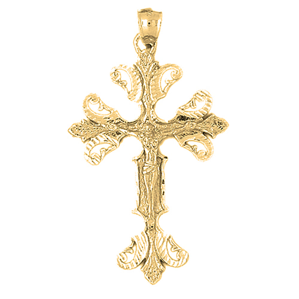 10K, 14K or 18K Gold Budded Crucifix Pendant