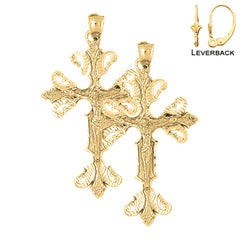Sterling Silver 57mm Budded Crucifix Earrings (White or Yellow Gold Plated)