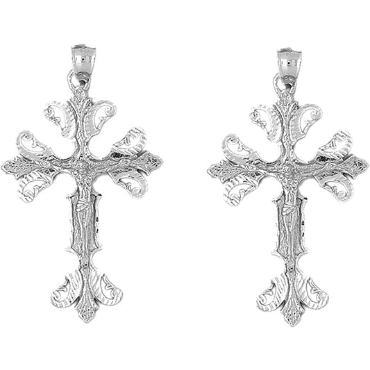 Sterling Silver 57mm Budded Crucifix Earrings