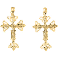 Yellow Gold-plated Silver 57mm Budded Crucifix Earrings
