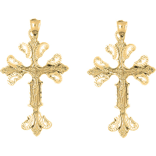 14K or 18K Gold 57mm Budded Crucifix Earrings