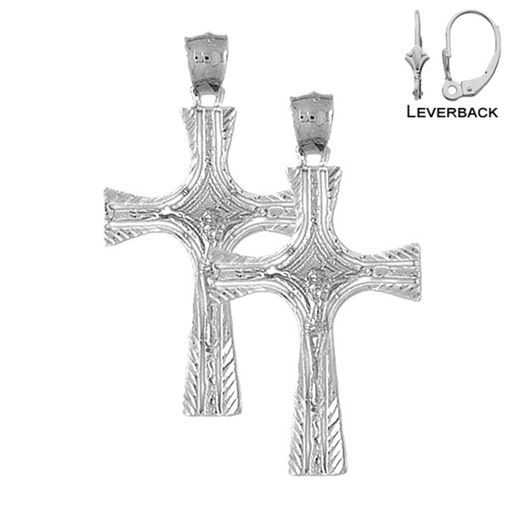 Sterling Silver 45mm Latin Crucifix Earrings (White or Yellow Gold Plated)