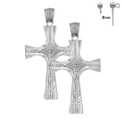 Sterling Silver 45mm Latin Crucifix Earrings (White or Yellow Gold Plated)