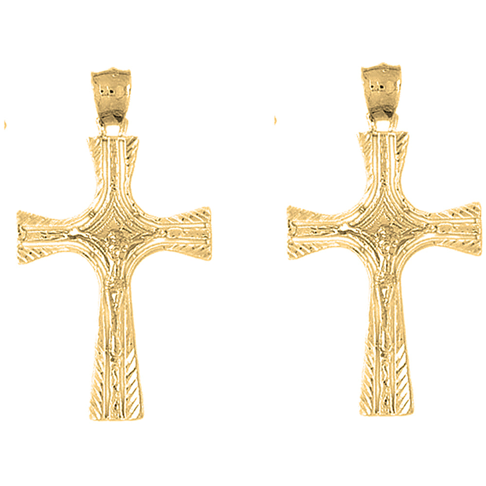 Yellow Gold-plated Silver 45mm Latin Crucifix Earrings