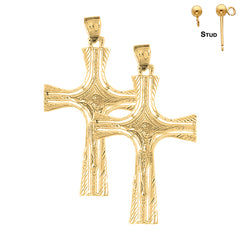 Sterling Silver 59mm Latin Crucifix Earrings (White or Yellow Gold Plated)