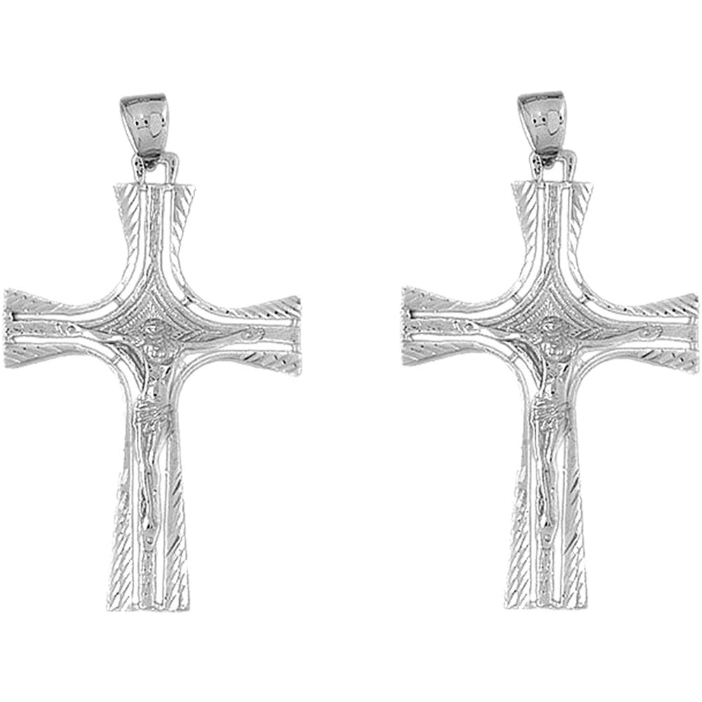 Sterling Silver 59mm Latin Crucifix Earrings