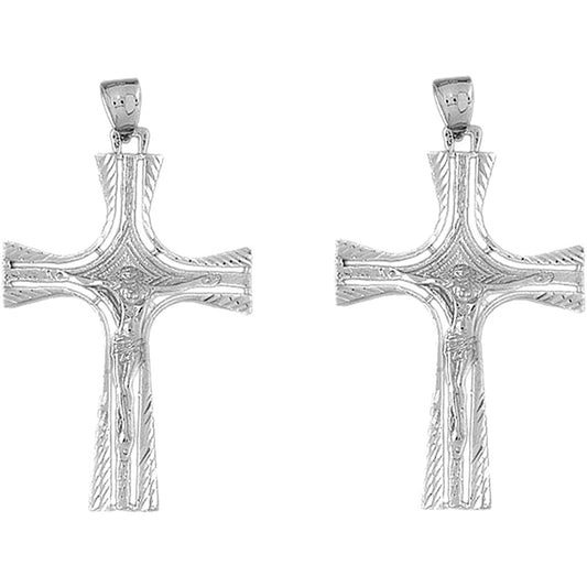 Sterling Silver 59mm Latin Crucifix Earrings