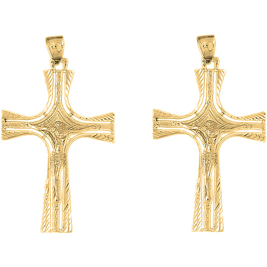 Yellow Gold-plated Silver 59mm Latin Crucifix Earrings