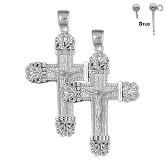 Sterling Silver 55mm Vine Crucifix Earrings (White or Yellow Gold Plated)