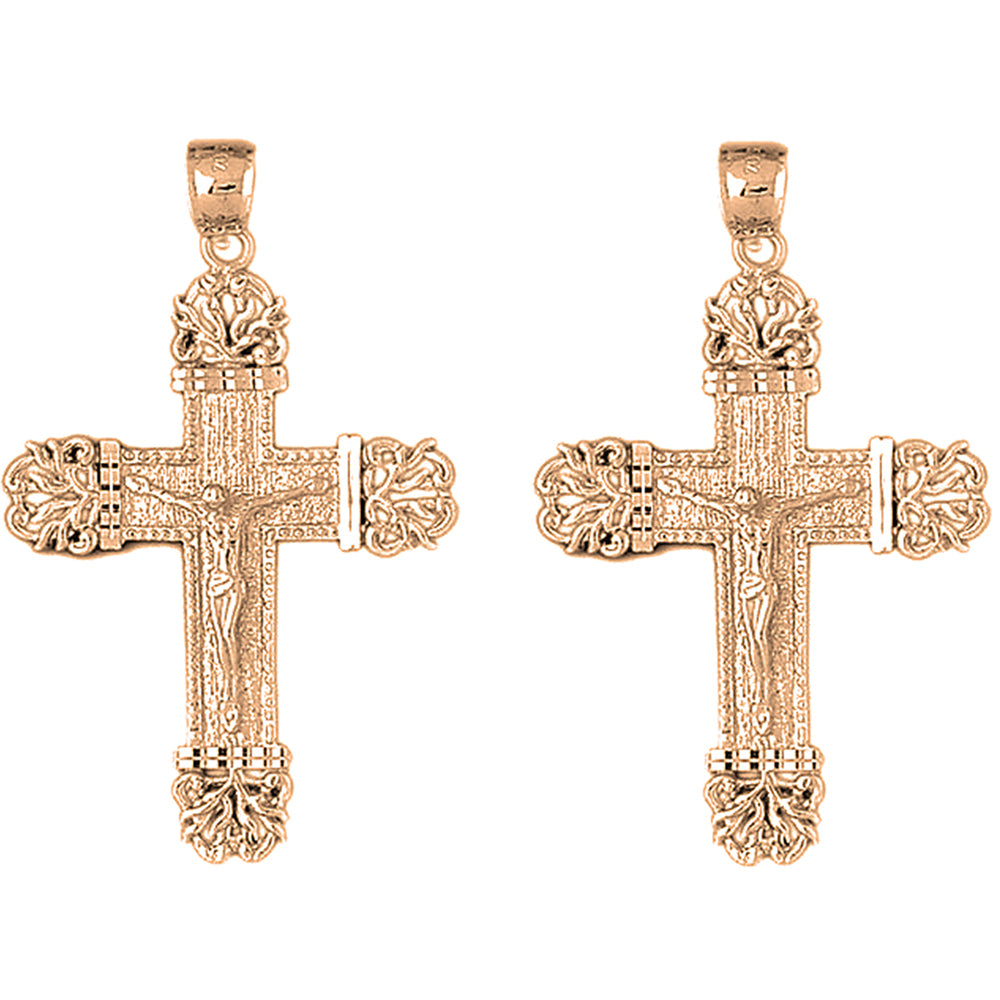 14K or 18K Gold 55mm Vine Crucifix Earrings