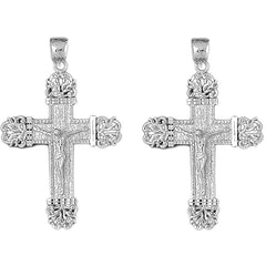 Sterling Silver 55mm Vine Crucifix Earrings