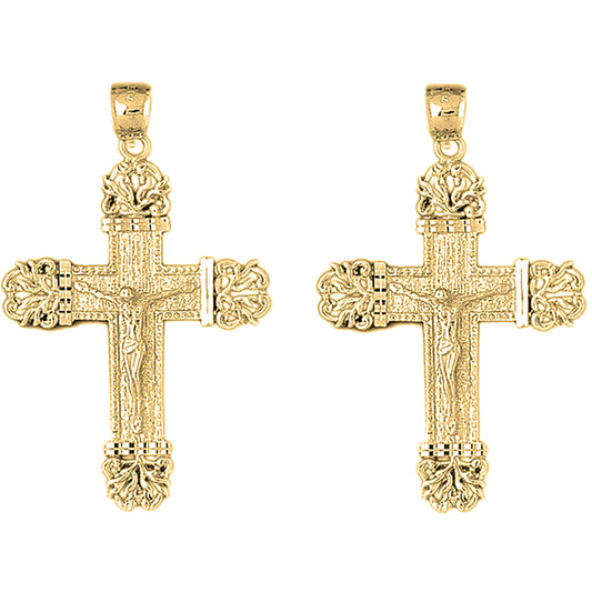 Yellow Gold-plated Silver 55mm Vine Crucifix Earrings