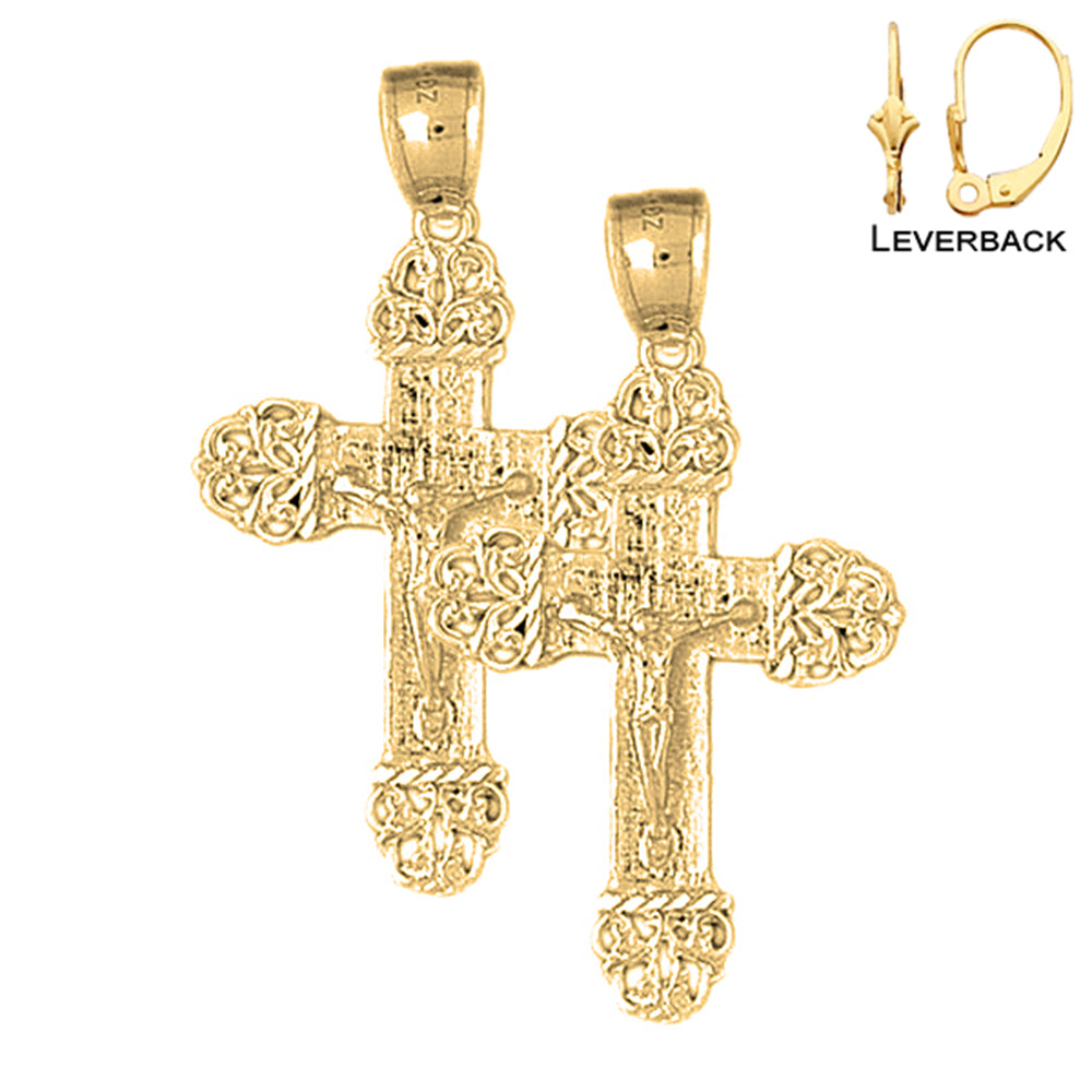 14K or 18K Gold Vine Crucifix Earrings