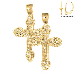 Sterling Silver 42mm Vine Crucifix Earrings (White or Yellow Gold Plated)