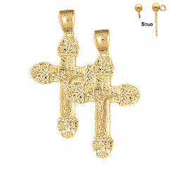 Sterling Silver 42mm Vine Crucifix Earrings (White or Yellow Gold Plated)