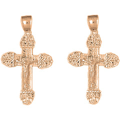 14K or 18K Gold 42mm Vine Crucifix Earrings