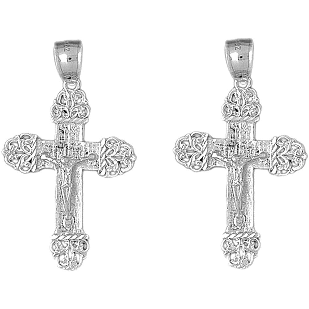 Sterling Silver 42mm Vine Crucifix Earrings