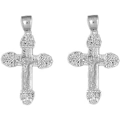 Sterling Silver 42mm Vine Crucifix Earrings