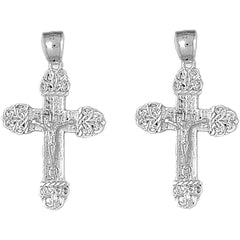 14K or 18K Gold 42mm Vine Crucifix Earrings