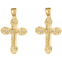 Yellow Gold-plated Silver 42mm Vine Crucifix Earrings