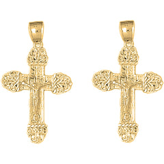 14K or 18K Gold 42mm Vine Crucifix Earrings