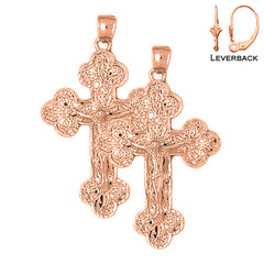 14K or 18K Gold Budded Crucifix Earrings