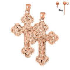 14K or 18K Gold Budded Crucifix Earrings