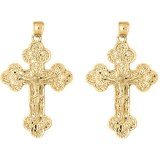 Yellow Gold-plated Silver 54mm Budded Crucifix Earrings