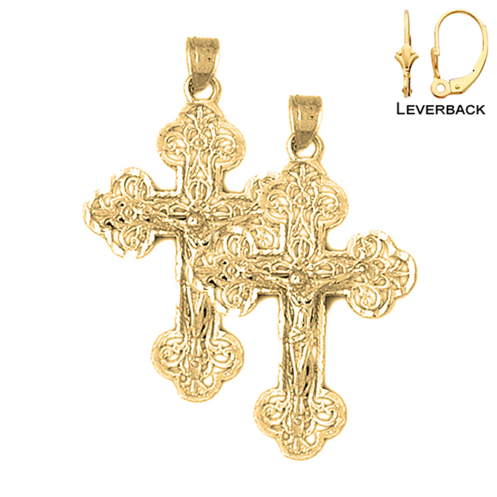 14K or 18K Gold Budded Crucifix Earrings