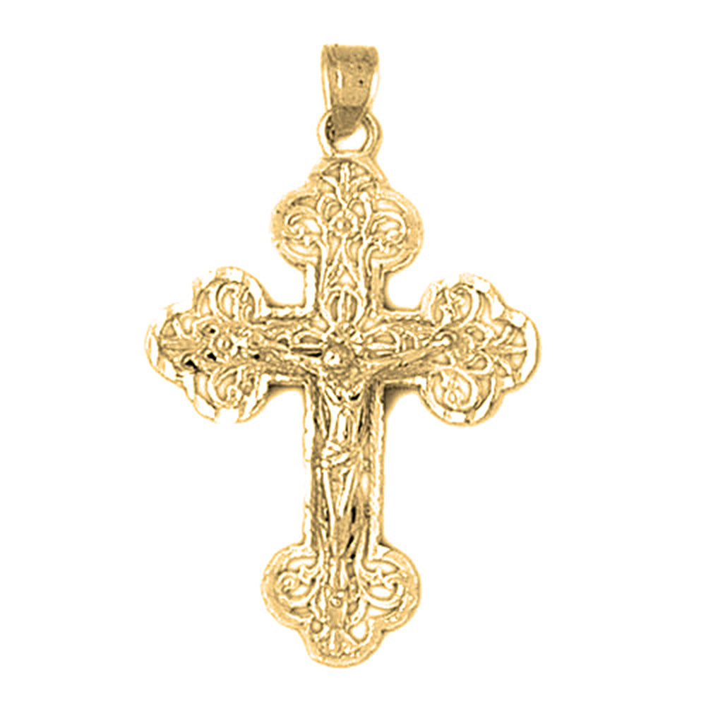 10K, 14K or 18K Gold Budded Crucifix Pendant