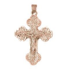 10K, 14K or 18K Gold Budded Crucifix Pendant